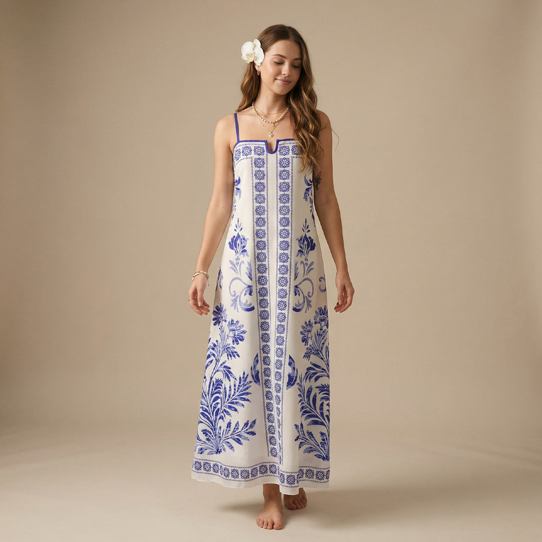 Damen Sommerkleid mit floralen Mustern und leichter luftiger Passform Drune
