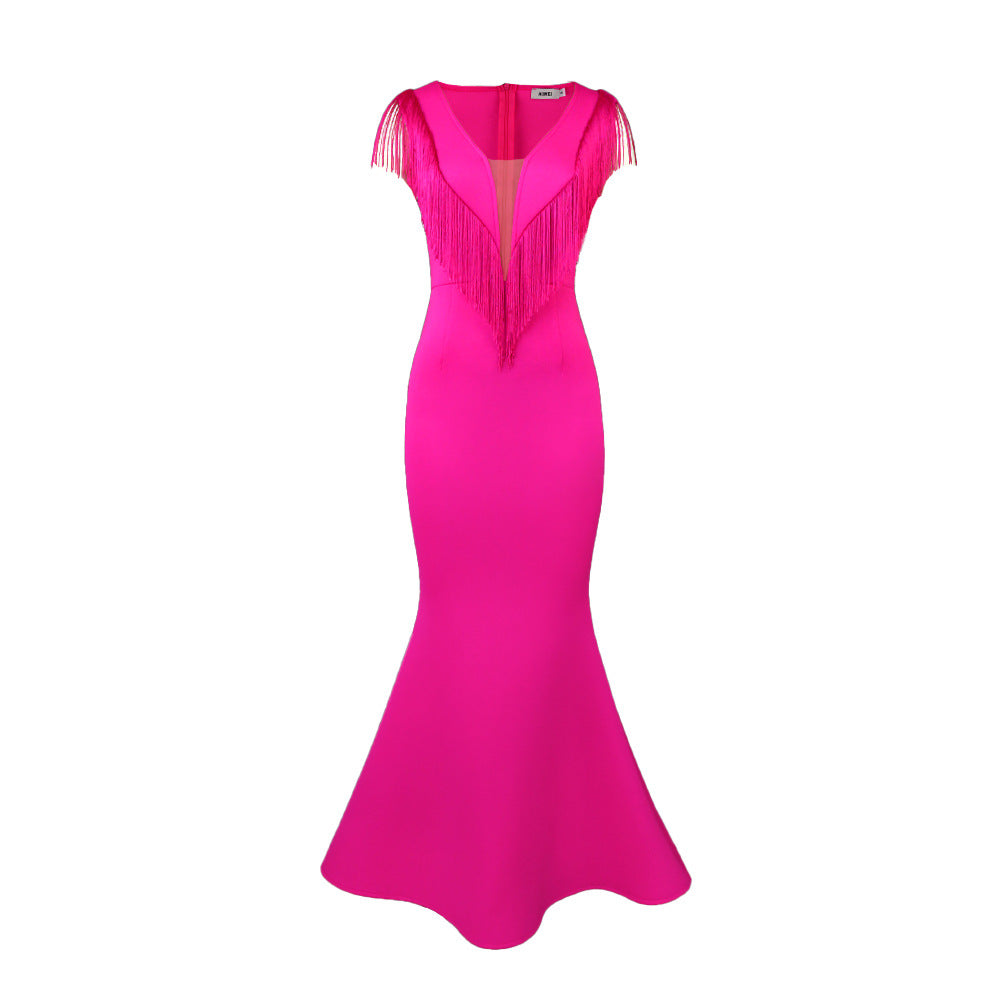 Damen Glamouröses Abendkleid mit Fransen Drune