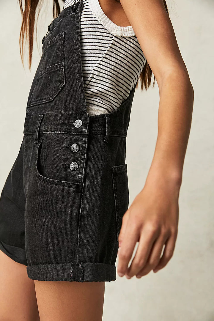 Damen Lässige Denim-Latzshorts mit funktionalen Taschen und verstellbaren Trägern Drune