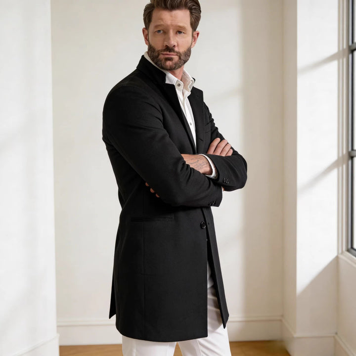 Herren Langer Unstrukturierter Leinen-Blazer mit Ein-Knopf-Verschluss und aufgesetzten Taschen Drune