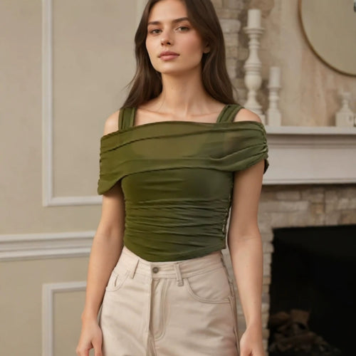 Damen Off-Shoulder Oberteil mit Raffung Drune