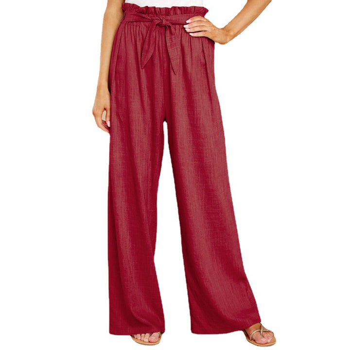 Damen nan Leinenhose mit Paperbag-Bund und weitem Bein Drune