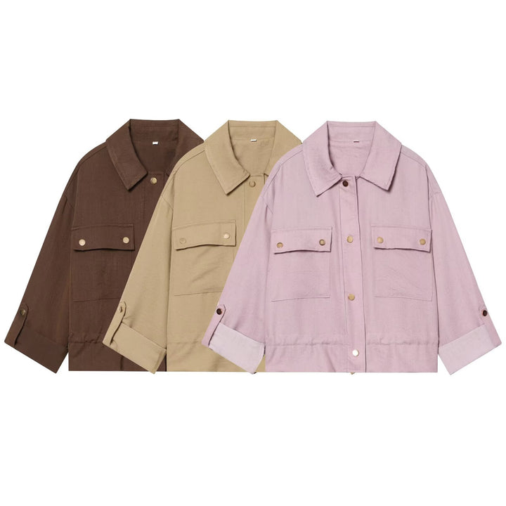 Damen Oversize Workwear-Hemdenjacke mit aufgesetzten Druckknopf‑Taschen Drune