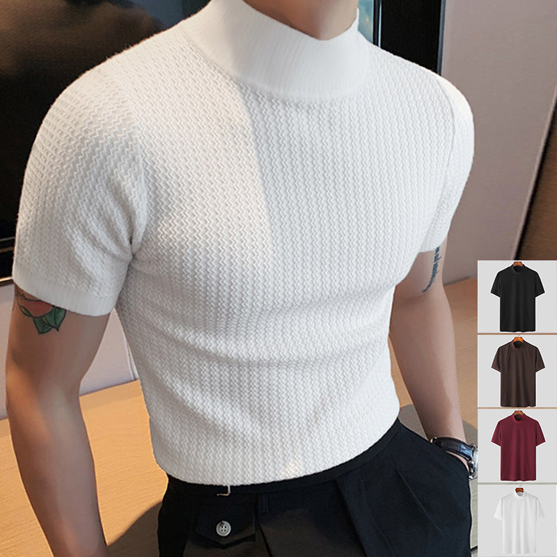 Herren nan Kurzarm Feinstrickshirt mit Stehkragen Drune