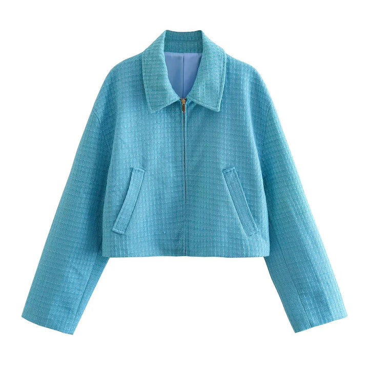 Damen nan Cropped Tweedjacke mit Hemdkragen, verdecktem Reißverschluss und Leistentaschen Drune