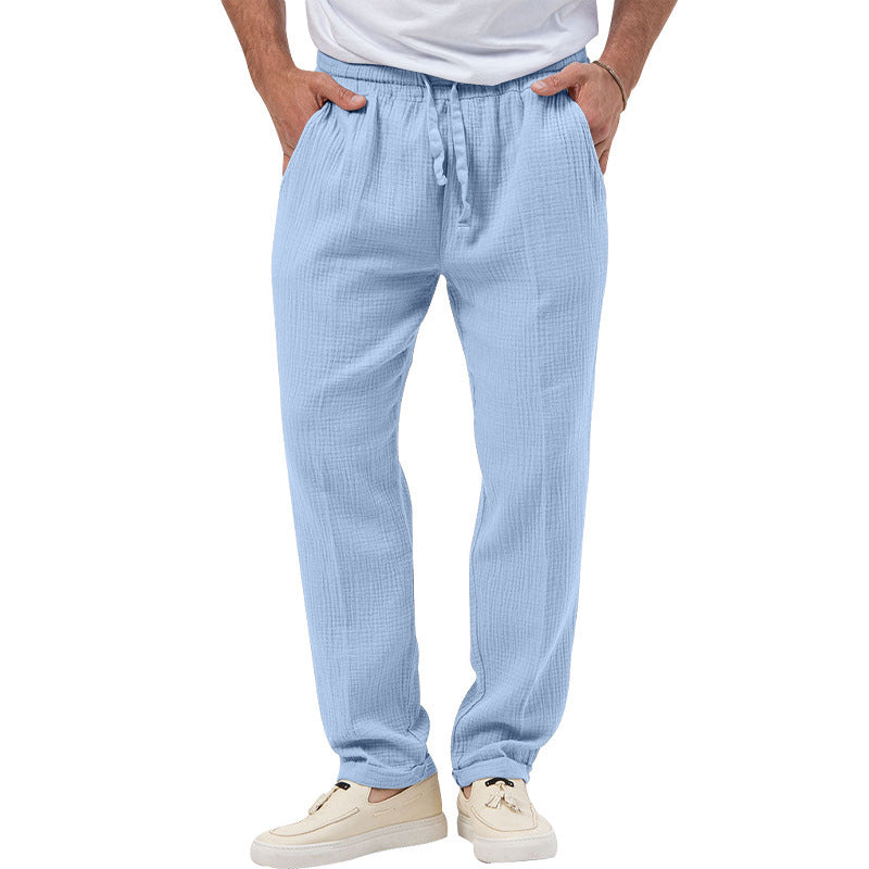 Herren entspannte Crinkle-Freizeithose mit Elastikbund Kordelzug geradem Bein und Eingrifftaschen Drune