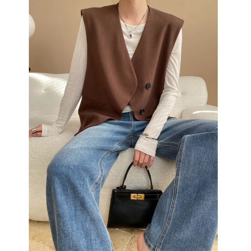 Damen elegante Weste mit asymmetrischem Schnitt und praktischen Taschen Drune