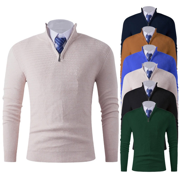 Herren Slim-Fit Feinstrickpullover mit Halbzip und strukturierter Wellenoptik Drune