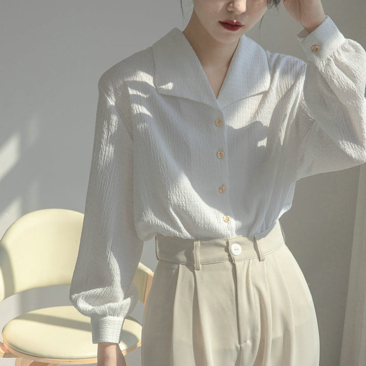 Damen Elegantes Blusenshirt mit tiefem V-Ausschnitt und volumetrischen Puffärmeln Drune