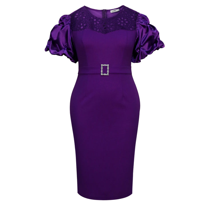 Damen Elegantes Kleid mit Spitzenakzenten und voluminösen Puffärmeln Drune