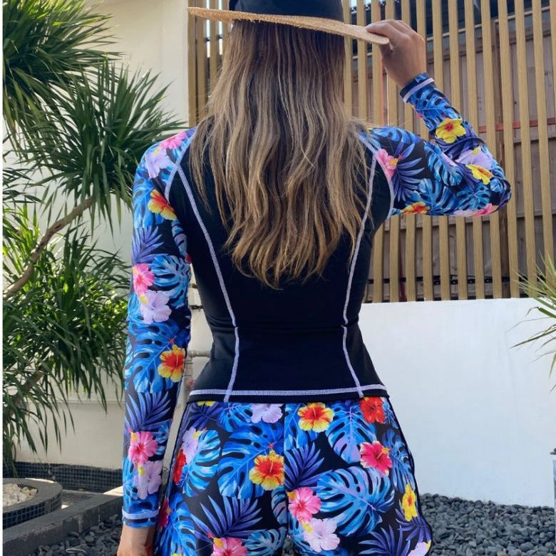 Damen Langarm Surf-Badeanzug mit floralem Muster Drune