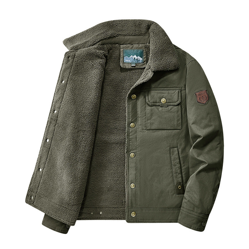 Herren nan gesteppte Canvas-Arbeiterjacke mit Teddykragen, thermischer Innenlage und multiplen Taschen Drune