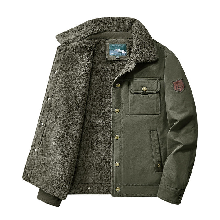 Herren  gesteppte Canvas-Arbeiterjacke mit Teddykragen, thermischer Innenlage und multiplen Taschen Drune