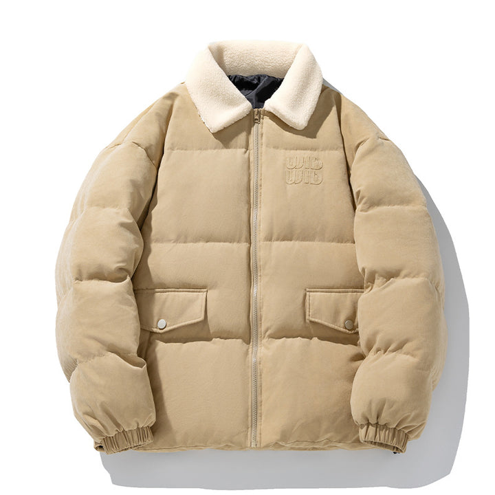 Unisex Wattierte Cord-Optik-Steppjacke mit Teddykragen und aufgesetzten Pattentaschen Drune