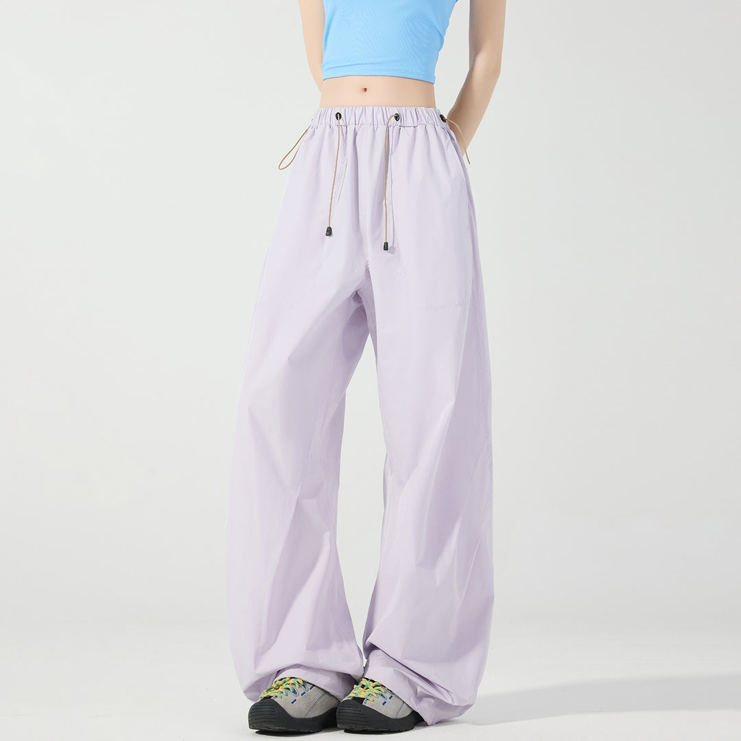 Damen Weite Nylon-Baggyhose mit elastischem Tunnelzugbund & Utility‑Taschen Drune