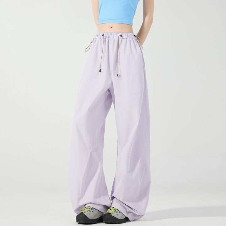 Damen Weite Nylon-Baggyhose mit elastischem Tunnelzugbund & Utility‑Taschen Drune