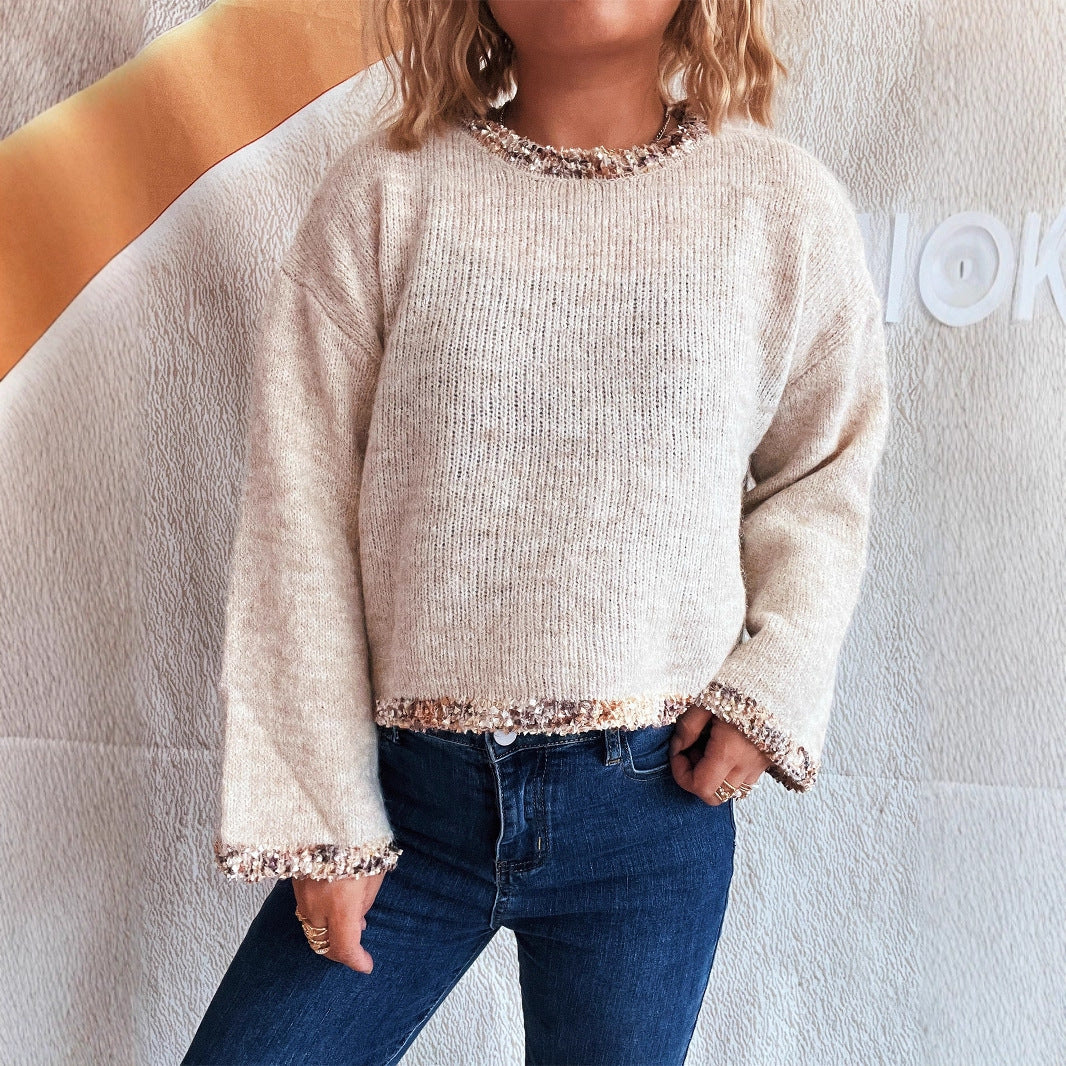 Damen lässiger Pullover aus weichem Material mit trendiger Fransenverzierung Drune