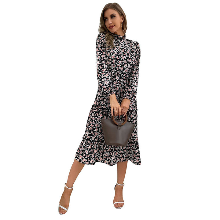 Damen Elegantes Langarm Kleid mit floralem Muster und Rüschendetails Drune