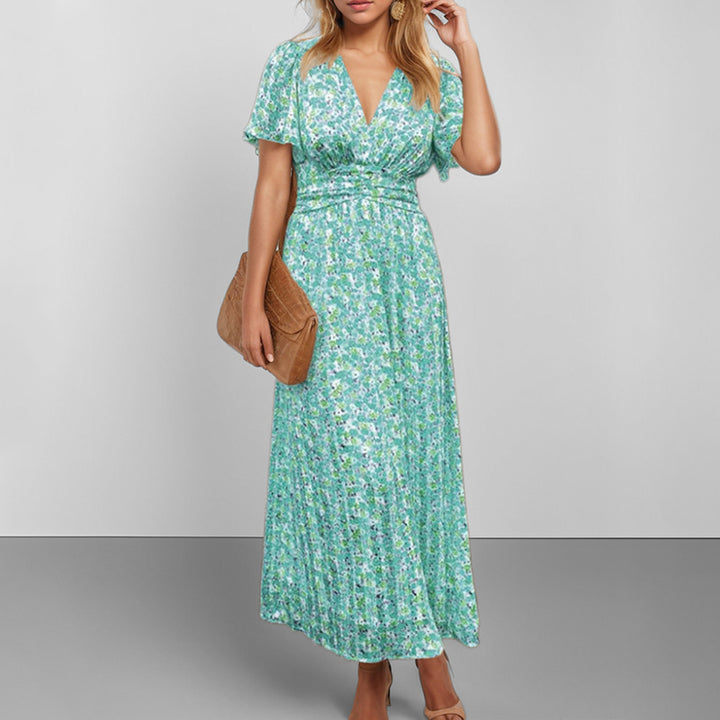 Damen Fließendes Maxikleid mit floralem Design und V-Ausschnitt Drune