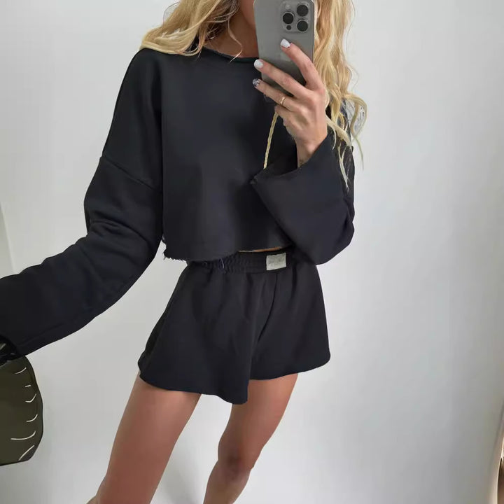 Damen Freizeitoberteil und kurze Shorts Set Drune
