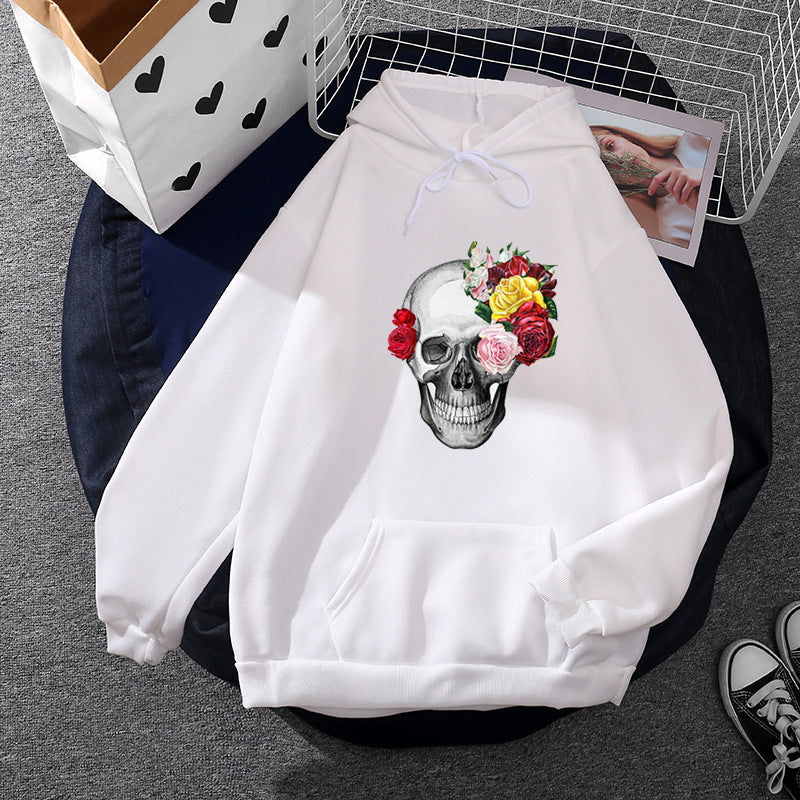 Unisex nan Kapuzenpullover mit floraler Totenkopf-Illustration, Oversize-Fit und French-Terry-Qualität Drune