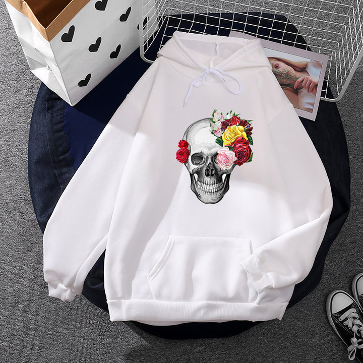 Unisex nan Kapuzenpullover mit floraler Totenkopf-Illustration, Oversize-Fit und French-Terry-Qualität Drune