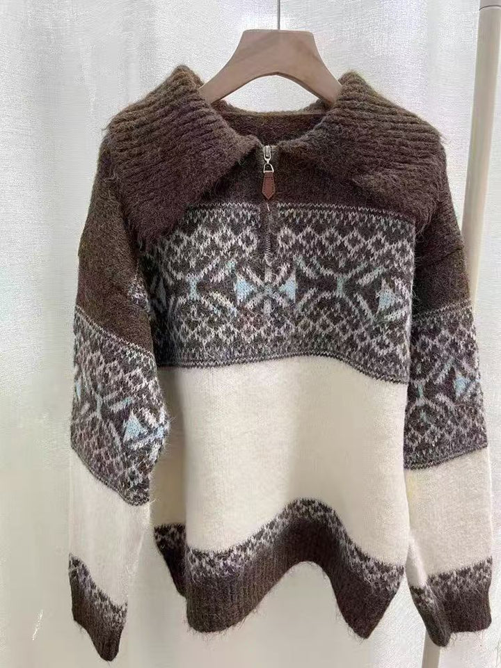 Damen Strickpullover mit aufwendigem Norweger-Muster Drune