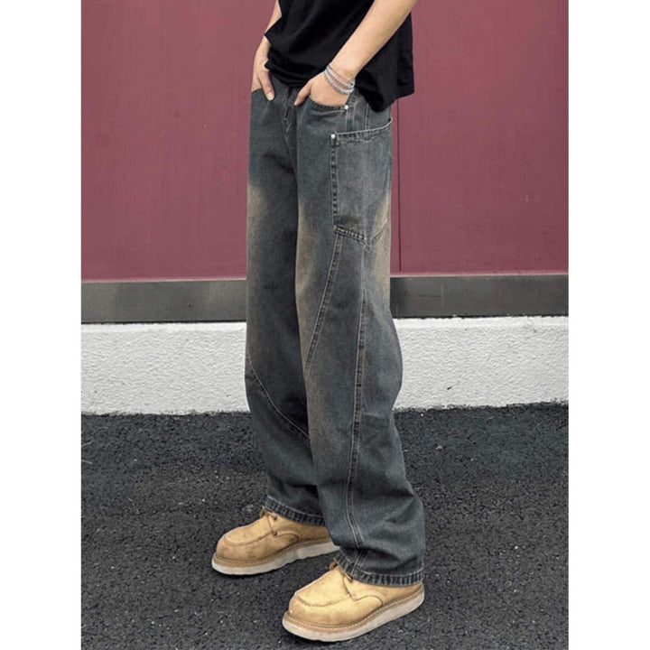Herren weit geschnittene Jeans mit asymmetrischem Design Drune