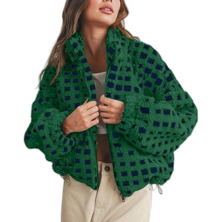 Damen Kuschelige und modische Fleecejacke mit geometrischem Muster und lässigem Schnitt Drune