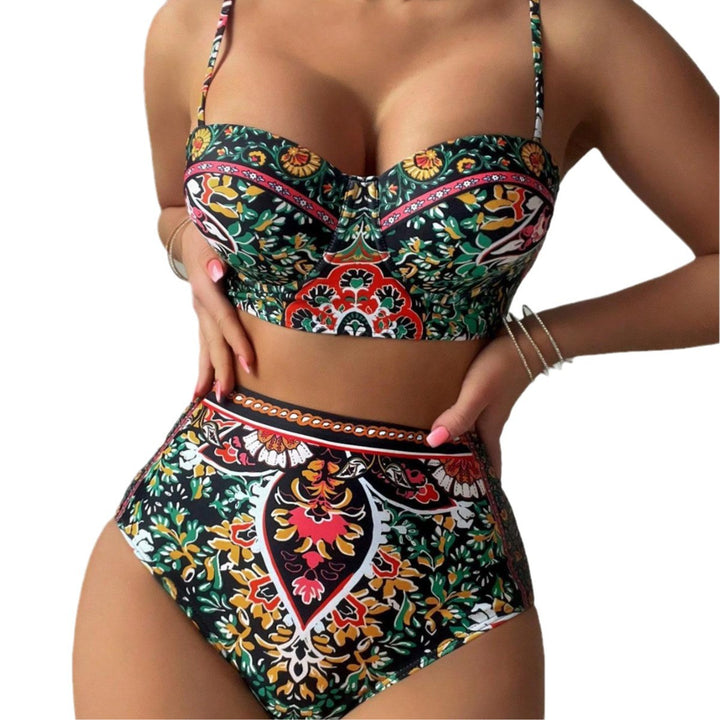 Damen Hochtailliertes Bikini-Set mit floralem Design Drune
