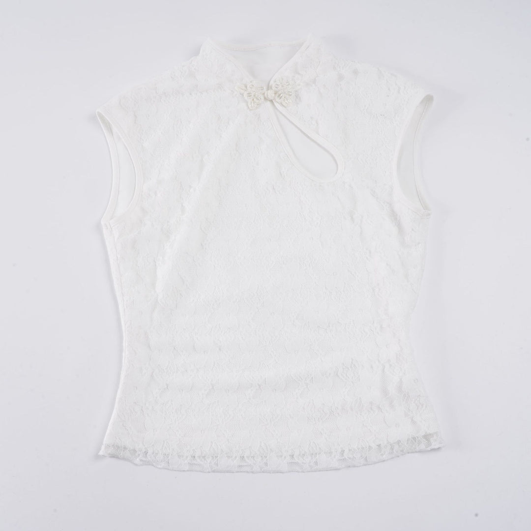 Damen Crop-Top mit floralem Spitzenmuster und raffiniertem Halterneck Drune