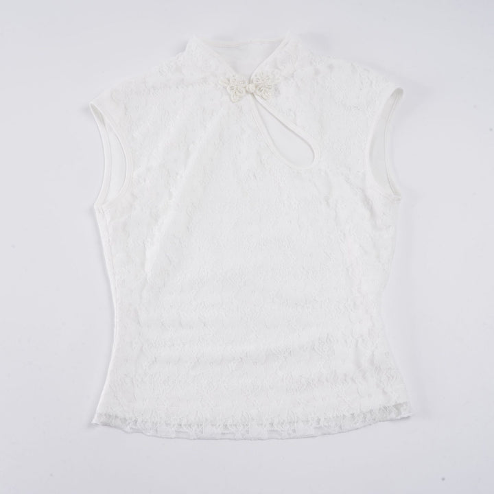 Damen Crop-Top mit floralem Spitzenmuster und raffiniertem Halterneck Drune