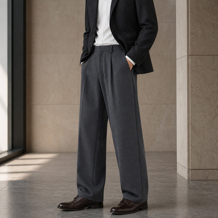 Herren Relaxed-Fit Bundfaltenhose aus feinem Webstoff mit weitem Bein Drune