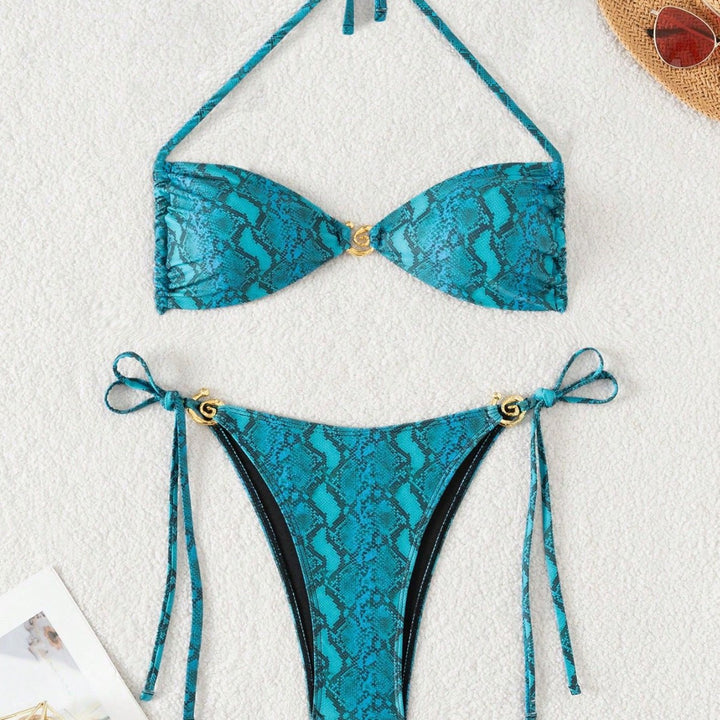 Damen Triangel-Bikini mit floralem Motiv und verstellbaren Trägern Drune
