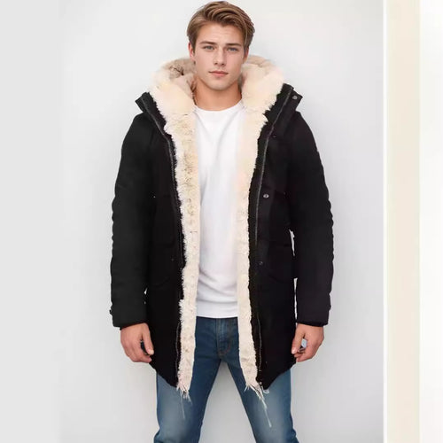 Damen warme Outdoorjacke mit Innenfutter aus Kunstfell und großen Taschen Drune