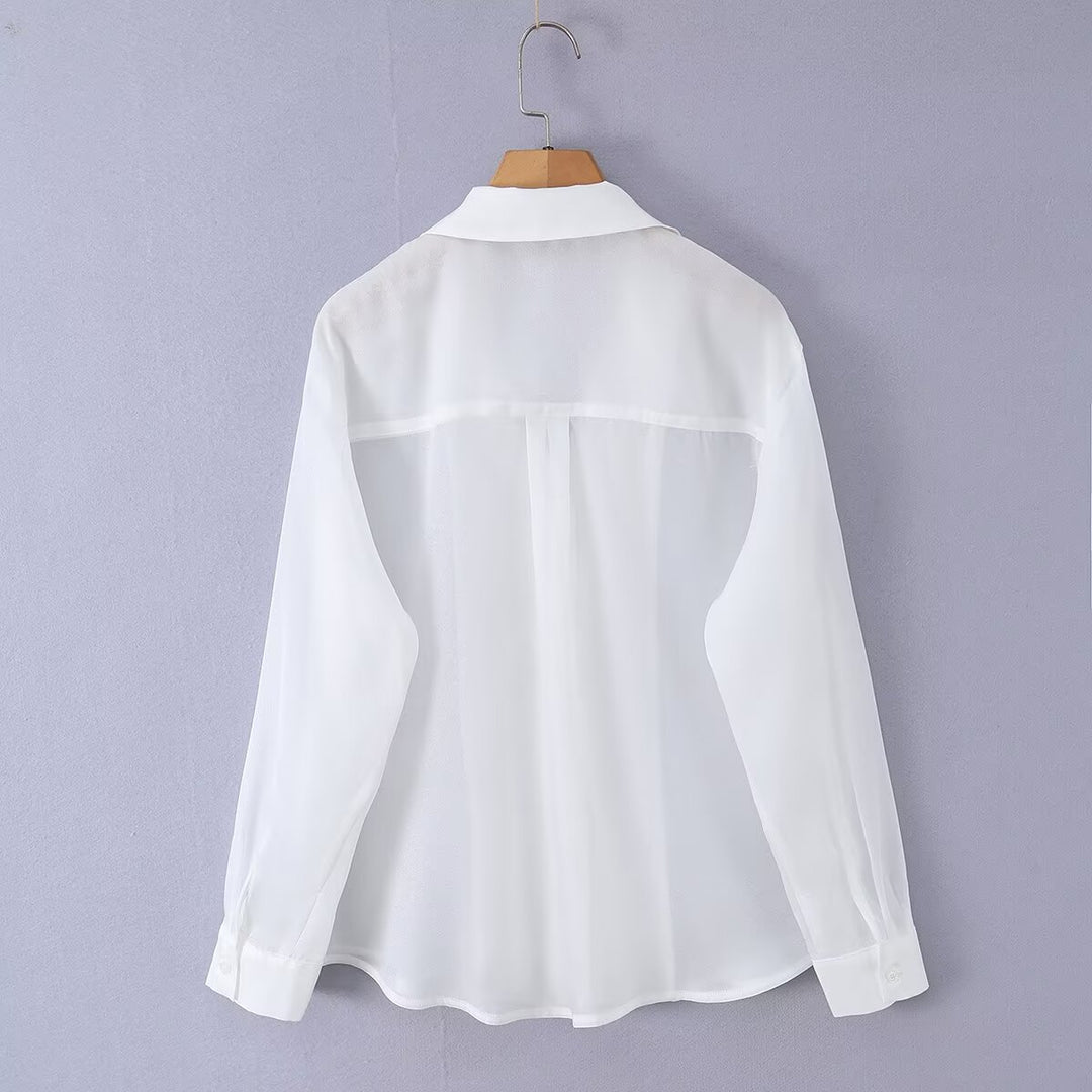 Damen Leichte Chiffon-Hemdbluse mit Oversize-Schnitt und Manschetten Drune