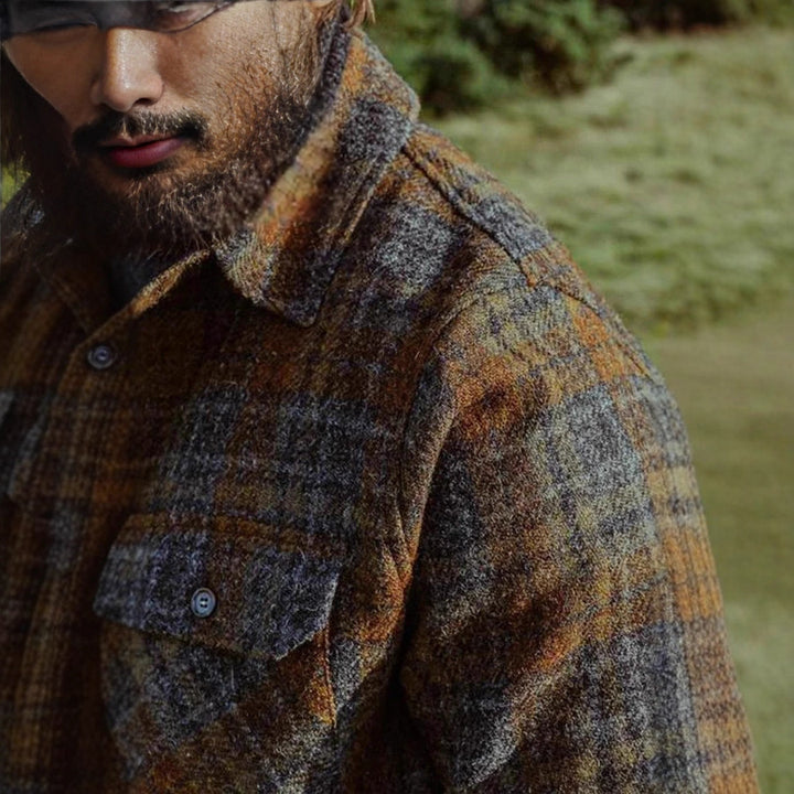 Herren Wollmix-Tweed-Hemdenjacke mit aufgesetzten Brusttaschen Drune