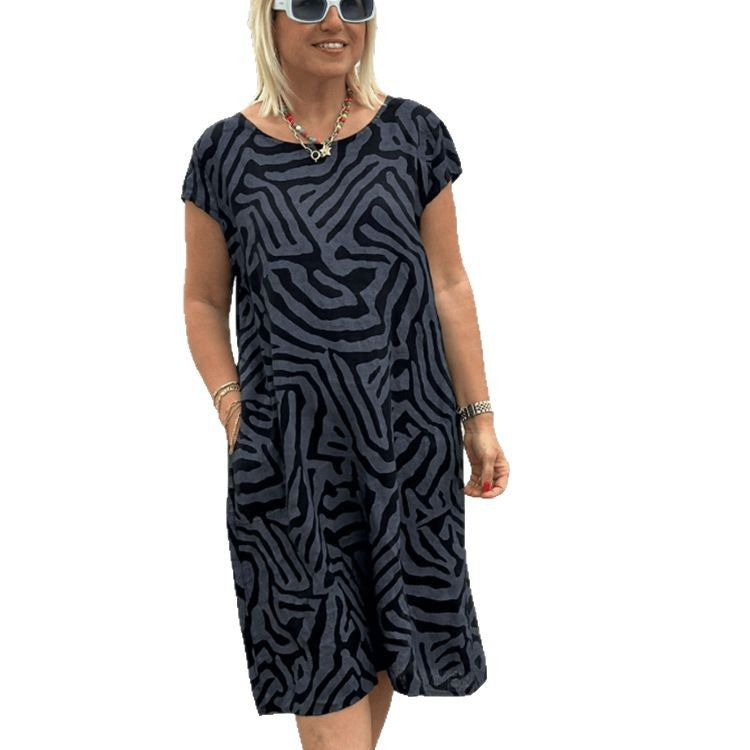 Damen nan knielanges A-Linien-Midikleid mit strukturierter Jacquardoptik und Rundhalsausschnitt Drune