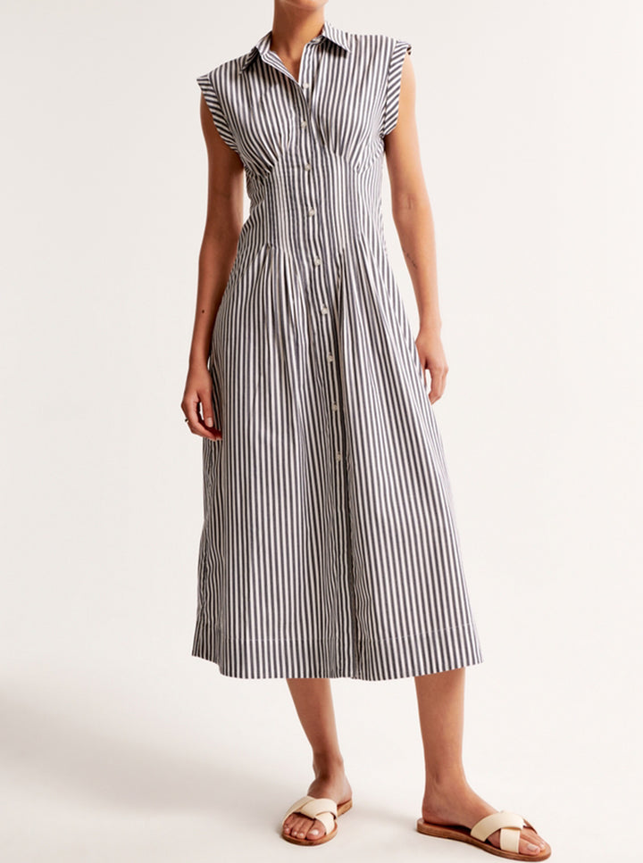 Damen Maxikleid mit Schulterklappen und klassischem Knopfverschluss Drune