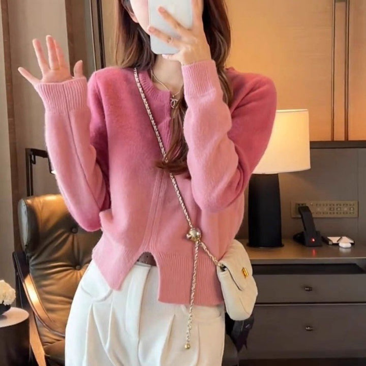 Damen kuscheliger Übergangs-Pullover mit elegantem V-Ausschnitt und Reißverschluss Drune
