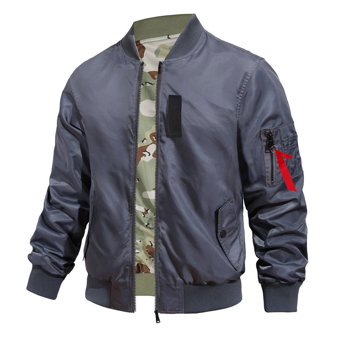 Men's  pilot-style MA-1 bomber jacket with camo inner tape and sleeve zip utility pocket Drune
