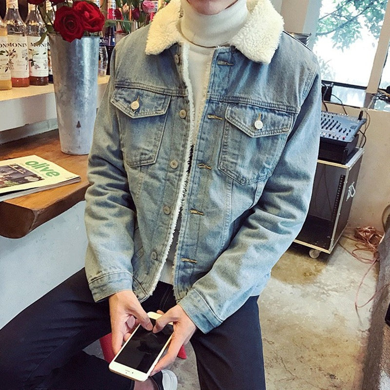 Herren Modische Denimjacke mit Fleecefutter Drune