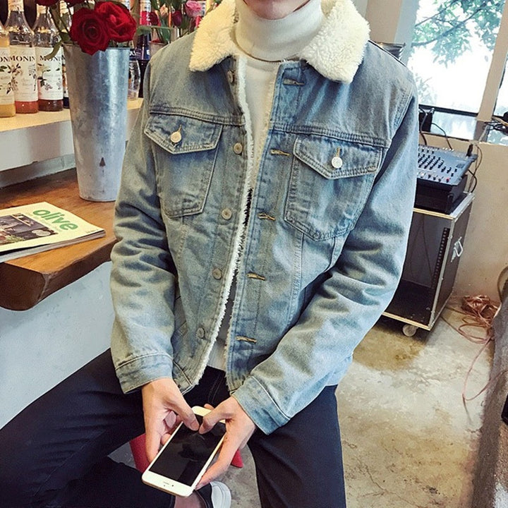 Herren Modische Denimjacke mit Fleecefutter Drune