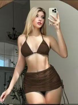Damen Bikini-Set mit verstellbaren Trägern und transparentem Wickelrock Drune