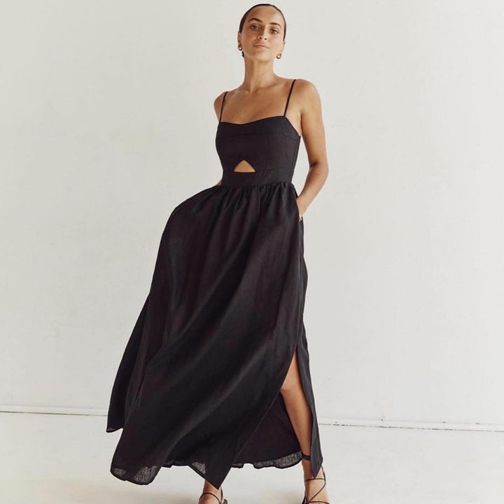 Damen Maxikleid mit hohem Beinausschnitt und raffiniertem Cut-Out Drune