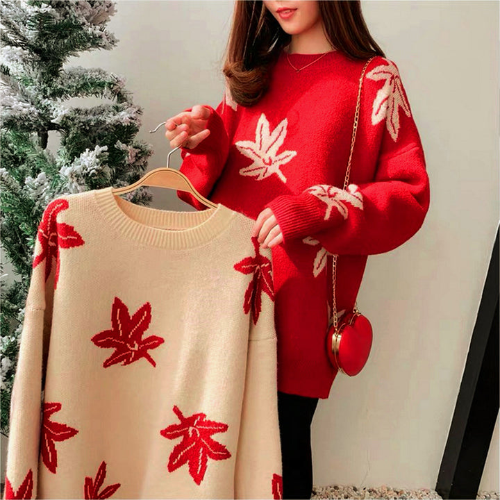 Damen Oversized Pullover mit Blattform Drune
