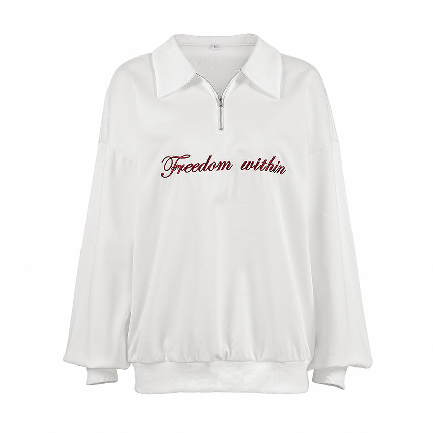 Damen Oversized Fleece-Hemd mit Reißverschluss und elegantem Schriftzug Drune