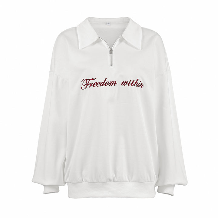 Damen Oversized Fleece-Hemd mit Reißverschluss und elegantem Schriftzug Drune