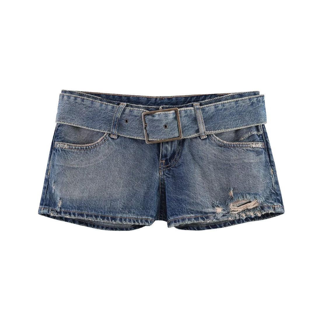 Damen modische Destroyed Denim-Shorts mit verstellbarem Gürtel Drune