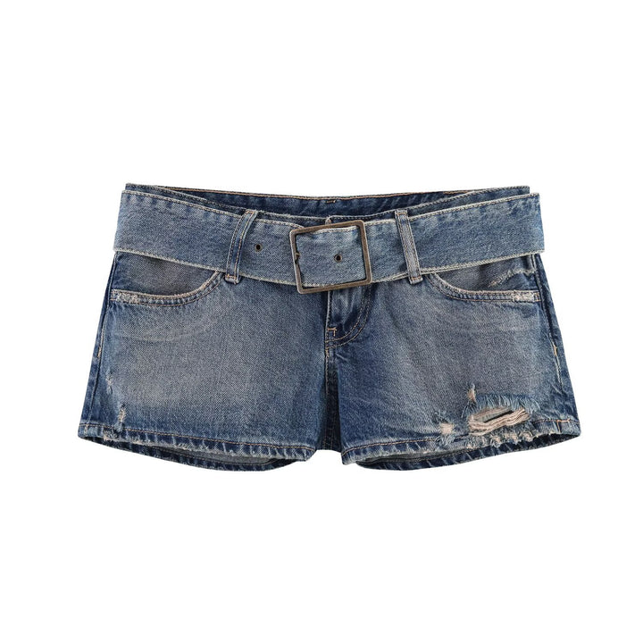 Damen modische Destroyed Denim-Shorts mit verstellbarem Gürtel Drune